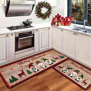 Christmas Themed Kitchen Mat, 2 Counts/set Non-slip Kitchen Rug, Merry Christmas Decorative Floor Mat, Home Decor for Kitchen Living Room Bedroom