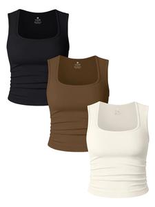 Women's Solid Ruched Square Neck Sports Vest, Sporty Sleeveless Tank Top for Yoga Gym Workout, Ladies Sportswear for All Seasons