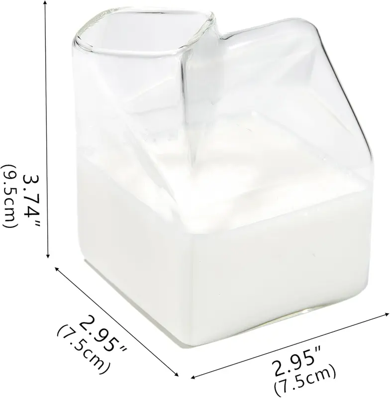 Glass Milk Carton Creamer Pitcher Cute Clear Kawaii Milk Carton Cup Mini Creamer Pitcher Container 12 Oz, 1Pcs 5