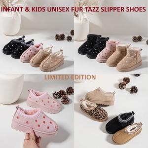 [SCL Clothing] Unisex Kids & Infants Sheep Faux Fur Tazz Slipper Platform Shoes Ankle Boots, Suede Look with Stitch Detailing Autumn Winter Indoor & Outdoor Thick Fleece Lined Christmas Gift (UK Sizes Infant 3 - Junior 3 / EU Sizes 19-36)