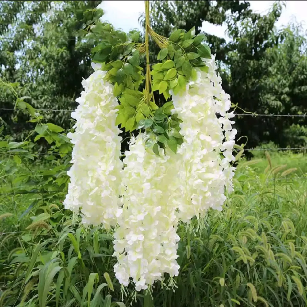 12-Pack Artificial White Wisteria Vine Garland for Elegant Hanging Floral Decoration - Plants, Decorative, Table, Flower, Wall