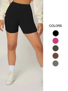 Women's Plain High-Waisted Bike Shorts, Casual Elastic Waist Breathable Stretchy Skinny Shorts for Sports Gym Running Activewear