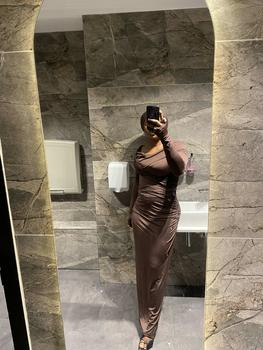 Product Review of Women's Plain Ruched Asymmetrical Neck Bodycon Dress, Elegant Criss Cross Long Sleeve Maxi Dress for Party Holiday Wedding Guest, Ladies Spring & Fall Clothes, Evening Dresses from m**7 1