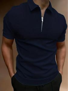 Men's Solid Color Zip Up Half Placket Polo Shirt, Regular Fit Casual Short Sleeve Collared Top for Summer, Summer Outfits 2024, Men's Clothes for Spring Holiday Daily Wear