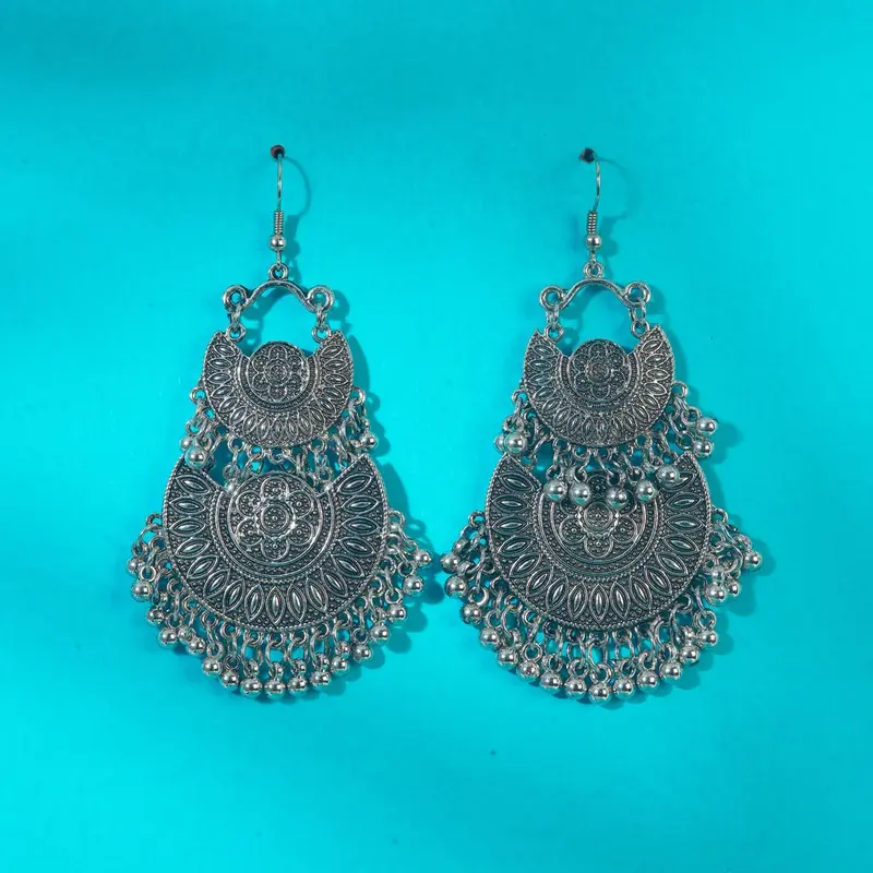 Product Introduction of Zeenat Elegant Oxidised Earrings – Long Drop Ethnic Statement Jewellery for Women | Lightweight & Handcrafted by Geeva 0