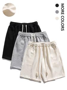 Men's Solid Textured Track Shorts, Casual Loose Pocket  Drawstring Waist  Shorts for Summer, Breathable Men's Bottoms for Daily Wear
