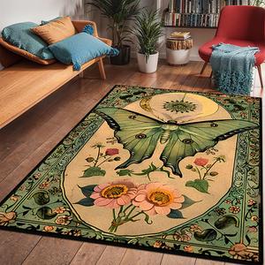 Vintage Butterfly & Flower Pattern Rug, 1 Count Non-slip Soft Floor Mat, Decorative Carpet for Home Living Room Bedroom, Home Decor Accessories, Butterfly Area Rug