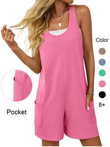 Women's Solid Color Overalls Shorts, Casual Street Sleeveless Overalls Shorts for Summer, Fashion Women's Clothes for Daily Wear