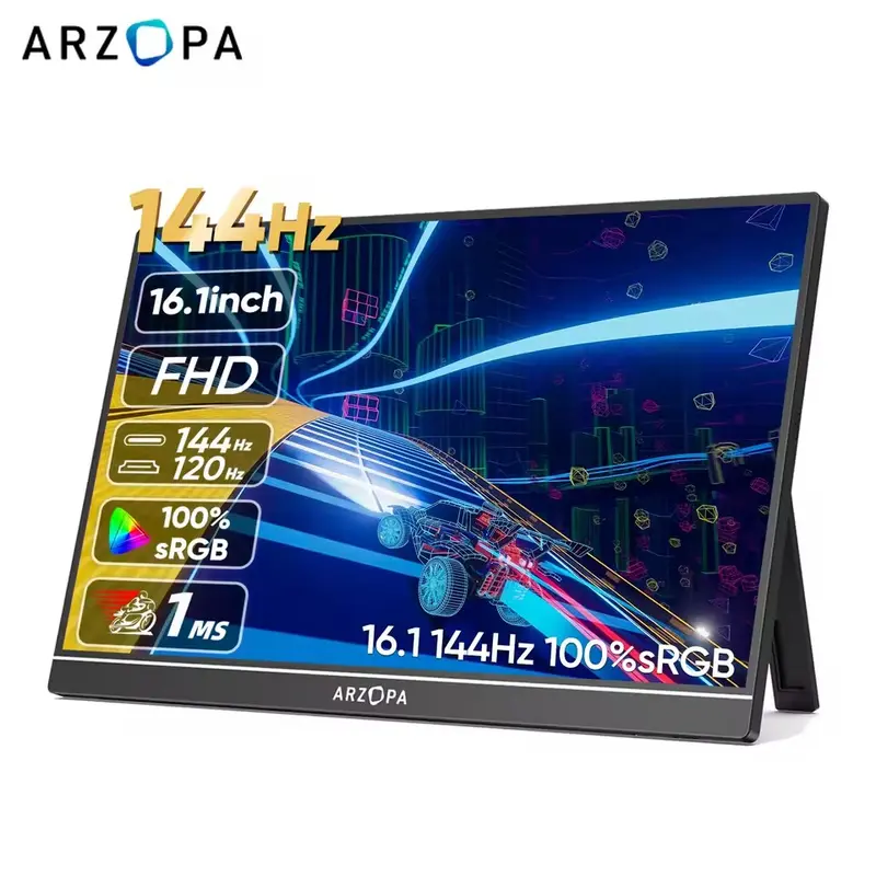 ARZOPA 16.1 inch 100% sRGB 144Hz Portable Monitor Gaming Laptop Display with Type C Mini HDMI For PS/Steam/Deck/Switch/PC/Mac 0