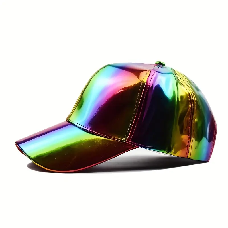 Vibrant Faux Leather Baseball Cap - Lightweight, Adjustable, Hand Washable, Colorful Gradient Design with Metallic Finish, Casual Headwear | Gradient Cap | Lightweight Cap 3