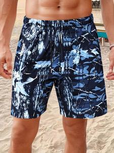 Men's Leaf Print Shorts, Loose Casual Comfy Breathable Shorts for Summer, Men's Bottoms for Beach Vacation