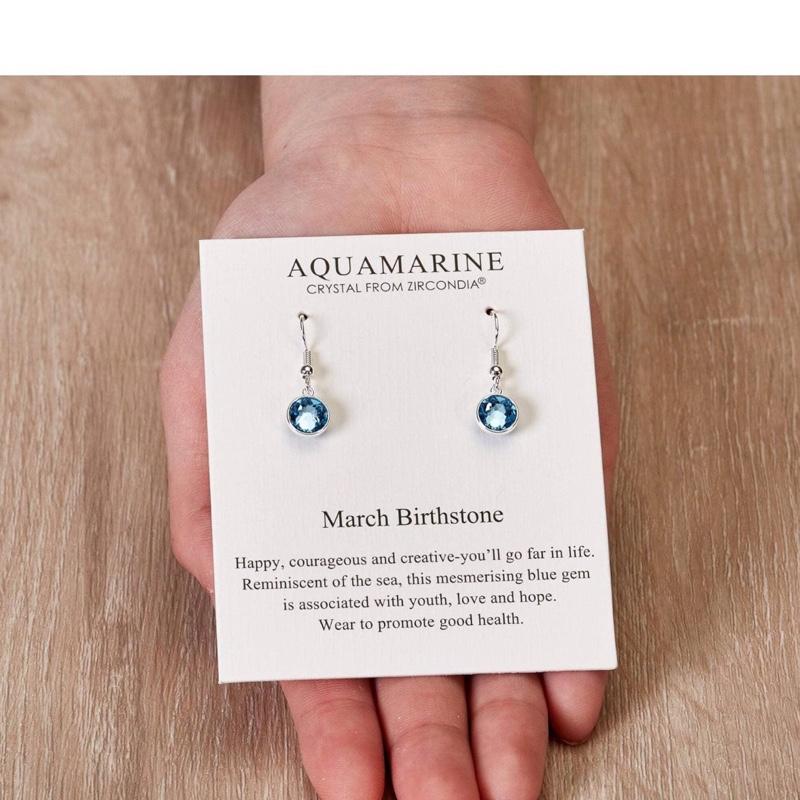 Philip Jones March Birthstone Drop Earrings Created with Aquamarine Zircondia Crystals 5