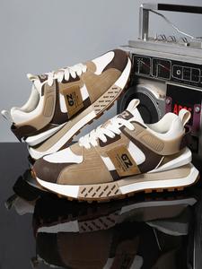 2025 Summer Men's Stylish All-match Colorblock Letter Patched Design Lace Up Low Top Sneakers, Comfort Lightweight Running Sports Shoes, Non-slip Walking Shoes As Gift, Real Designer Shoes