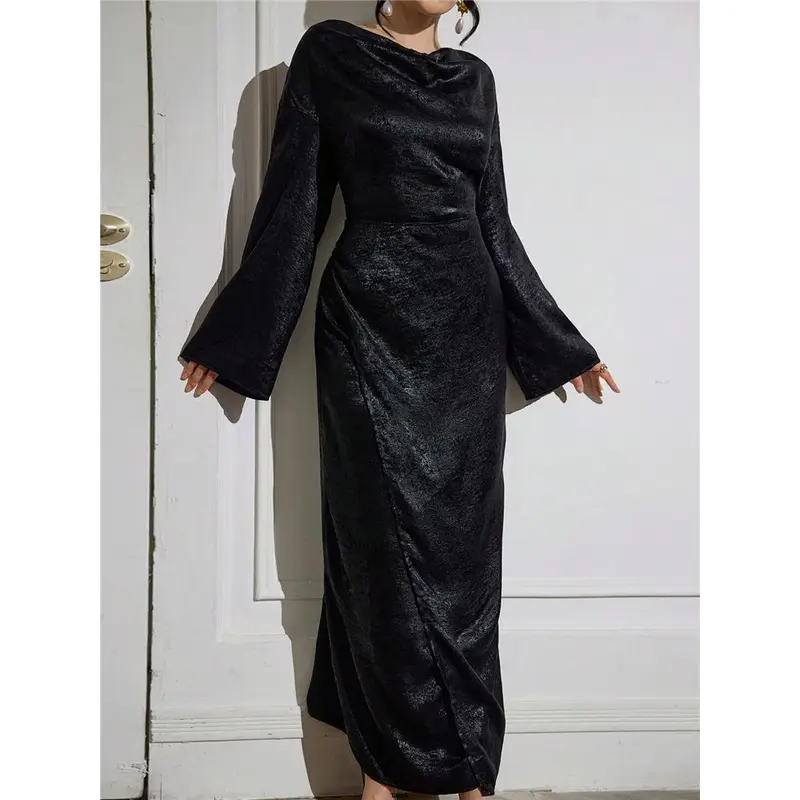 Guest Wedding Evening / Holiday / For Cover Length Full Dress Elegant Fitted Sleeve s tiktok Najma Women Long Graceful Draped Collar Arabian Style Modest Maxi Casual Daily Work / Parties 3