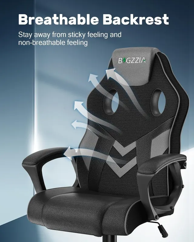 Gaming Chair, Office Desk Computer Chairs, Height Adjustable Reclining Video Game Seat with Headrest and Lumbar Support (Grey) 6