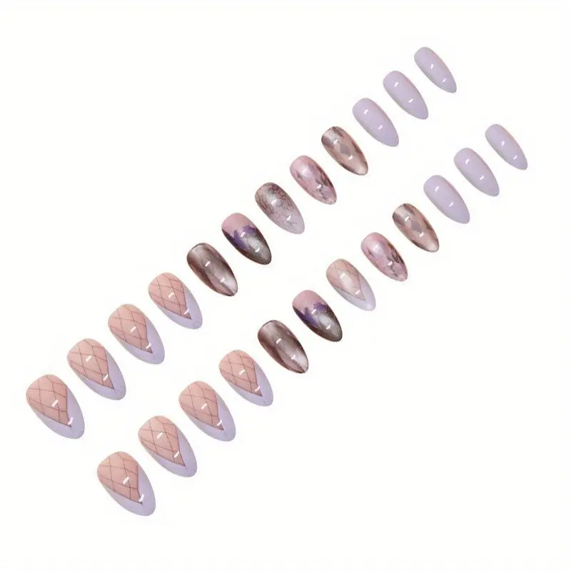 24pcs Set of Medium Almond-Shaped Press-on Nails in Glossy Light Amethyst - Durable, Easy-to-Apply Fake Nails for Women Press On Nails for Women Nail Accessories 1