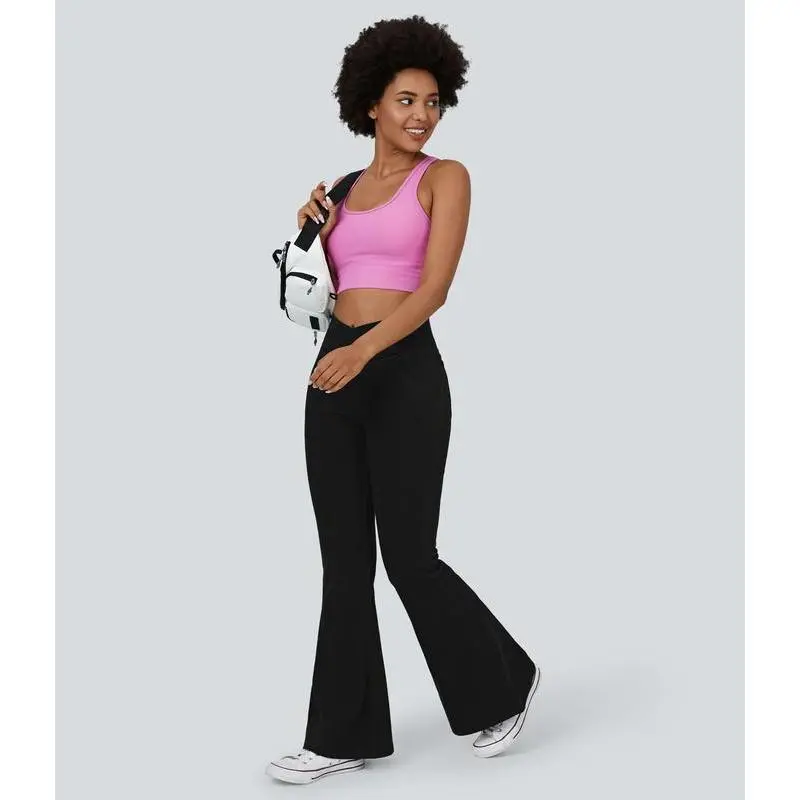 Women's Fl Black Denim ex High Waisted Crossover Super Flare Knit Jeans, Stretchy & Comfy Bottoms, Summer 2025, Plus Size ， Denim Basic Womenswear, Minimalist, Spring Sale Pants Trouser barrel  jeans  curvy high  rise  jeans jeans  Comfort Flared Denim 5