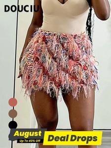 2025 Trendy, Women's All Over Print Fringe Bodycon Skirt, Casual Fashion High Waist Mini Skirt for Daily Outdoor Wear, Ladies Bottoms for Summer