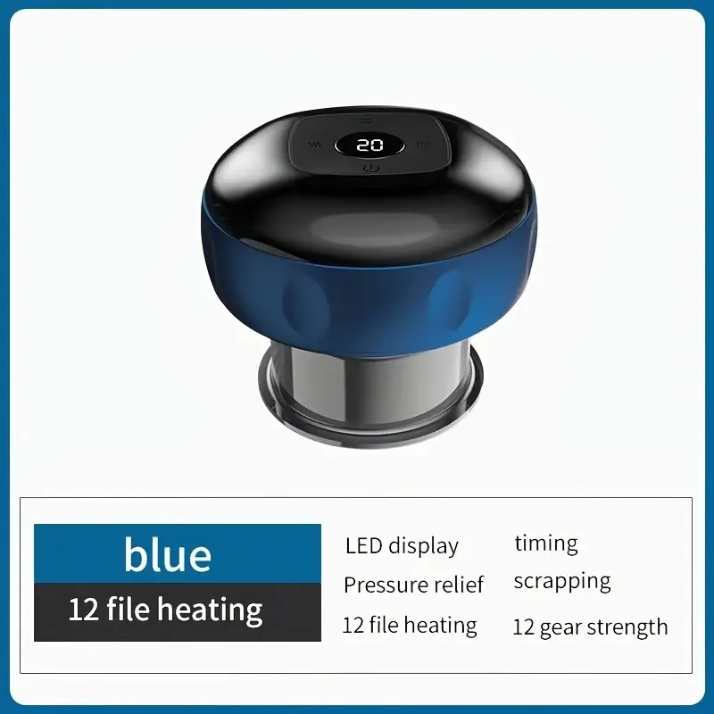 Rechargeable Electric Cupping Therapy Set with 12 Levels Heating & Suction for Personalized Comfort Relaxing, Blue Summer Gift