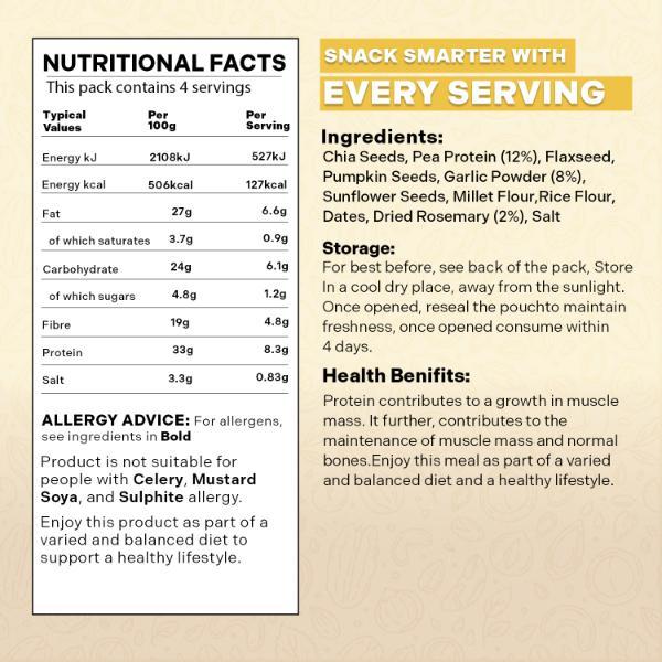 FOODHAKS Rosemary and Garlic Protein Crackers (100 g) - Plant Based Low Carb Crackers, High-Protein, Oven-Baked Rich Fibre, Gluten-Free Healthy Snacks with Chia, Pumpkin and Sunflower Seeds 7