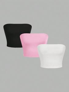 Women's Solid Color Crop Tube Top, Casual Fit Minimalist Basic Style Sleeveless Strapless Cropped Tops for Summer, Ladies Clothes for Daily Wear, Comfortable Fabric, Womenswear