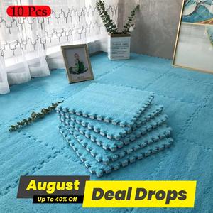 Square Plush Puzzle Foam Carpet, 10pcs/set Soft Foam Floor Mat, Decorative Anti-slip Comfort Seat Pads for Home Living Room Bedroom