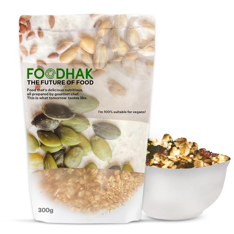 FOODHAK Homemade Granola – Vegan & Gluten-Free Granola with Chia Seeds & Dried Apricots, Nutrient-Packed Cereal to Support Nervous System & Heart Health, No Added Refined Sugar - 300g (Pack of 1). 1
