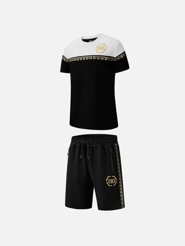 New Mens T Shirt + Shorts Set BB Textured Waffle Material Tracksuit Summer 1