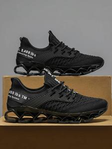 Men's Fashionable Letter Label Decorated Lace Up Low Top Exercise Sneakers, Athletic Shoes, Casual Comfortable Breathable Sports Knitted Running Shoes, Jogging Shoes, Male All-match Round Toe Sneakers for Runners, Road Running Shoes