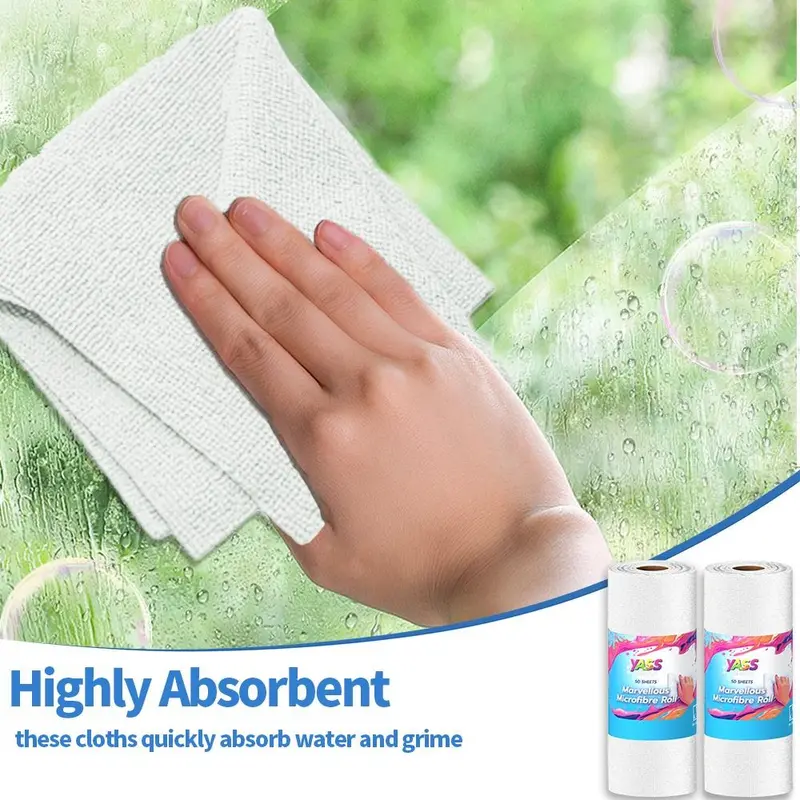 Yass Clean Microfibre Cleaning Cloth Roll 2 Rolls 100Pcs ,Size 30 x 30CM, 190GSM,Reusable Kitchen Cleaning Towels Dish Cloths,Lint Free Streak Free Washable Duster Cloth for House, Car, Motorbike,Windows 5
