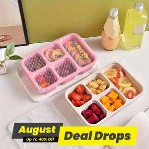 5-grid Serving Bento Box with Lid, 1 Count Portable Leak-proof Food Vegetable Storage Container, Meal Prep Containers, Insulated Bento Box, Modern Food Storage Personal Lunch Box for Work, Travel, Camping, Picnic, Kitchen Snack Box Container