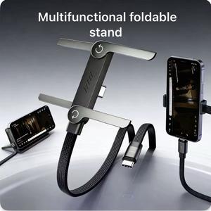 Invisible Holder Braid Charger Cable with Stand C-C-1.5M-240W Super Fast Charging 2-in-1 Fast Charging Cord & Phone Stand for Gaming Office Car Travel Compatible with iPhone Samsung Type-C Charging Cable