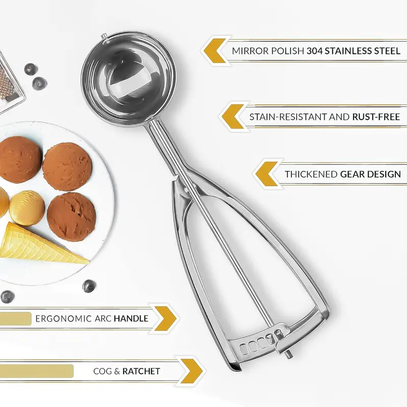 Ice Cream Scoops with Easy Trigger - Large Sized (6.3cm) 304 Stainless Steel Cookie Scoop for Meatballs, Mellon Balls, Mashed Potatoes and Muffins 2