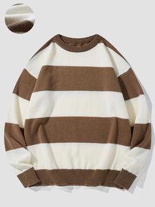 Men's Colorblock Striped Print Round Neck Sweater Pullover, Regular Fit Casual Long Sleeve Crew Neck Jumper for Fall & Winter, Fashion Men's Knitwear for Daily Wear