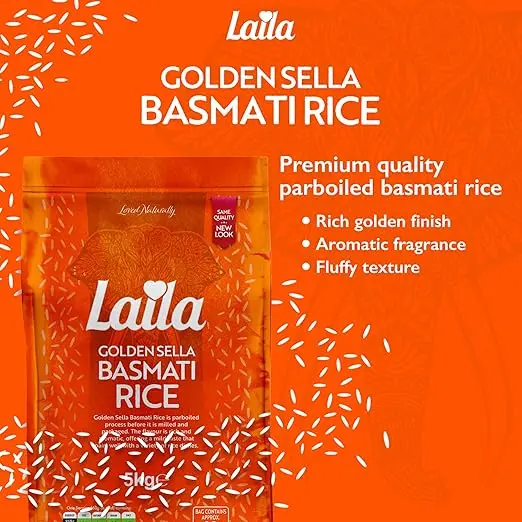 Laila Golden Sella Basmati Rice 5kg Long Grain Easy Cook Pre-Steamed Gluten Free Basmati-Style 1