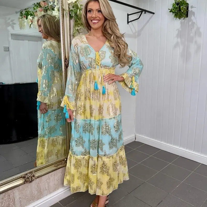 Embellished Gold Metallic Maxi Dress - 2 Colours 0