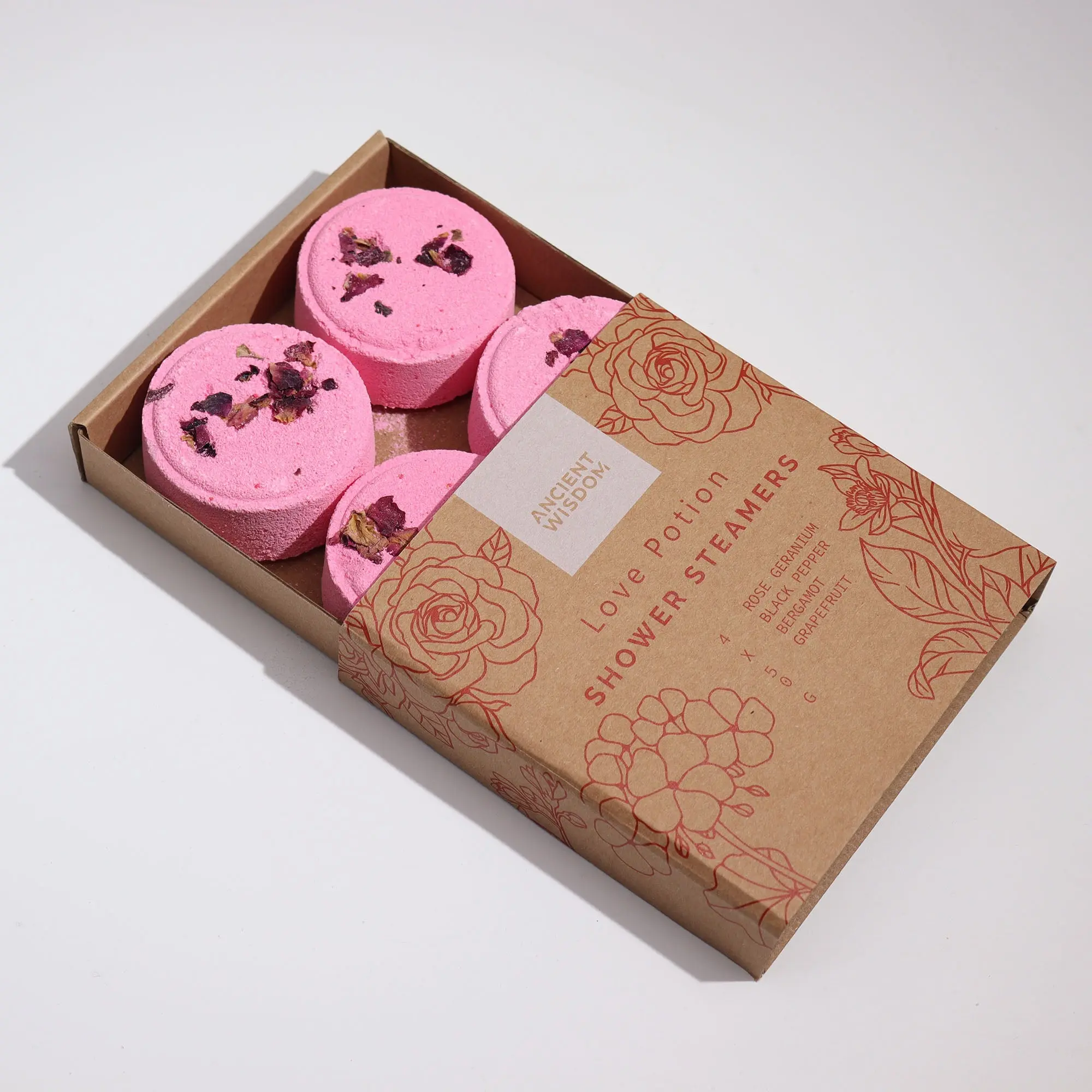 Shower Steamers Gift Set - Rose Geranium, Black Pepper, Bergamot & Grapefruit