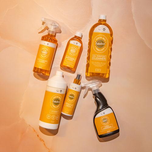 Fabulosa Your Sol Mate Summer Crush Household Cleaning Bundle 6 Piece Scented Multipurpose Spray Laundry Cleanser Fabric Freshener with FREE 3 pack essential oil sachets 6