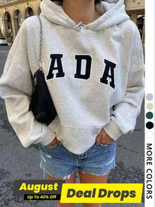 Women's Letter Print Drop Shoulder Drawstring Hoodie, Loose Casual Kangaroo Pocket Hooded Sweatshirt for Daily Holiday Outdoor Wear, Women Clothing for Spring & Fall