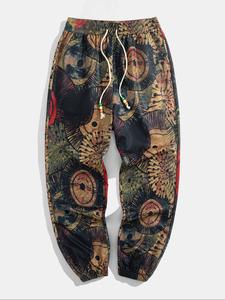 Men's  Ethnic Pattern Print Drawstring Waist Pants, Boho Style Loose Casual Comfy Pocket Jogger Pants  for Daily Wear, Woven Bottoms for Summer, Bohemian Street Trousers