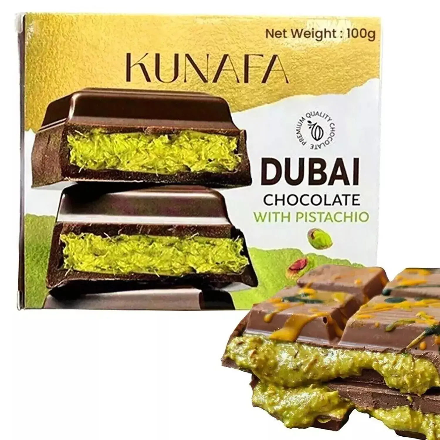 Dubai Chocolate Bar Pistachio Kunafa Bar 100 grams for Gift Birthday Anniversary