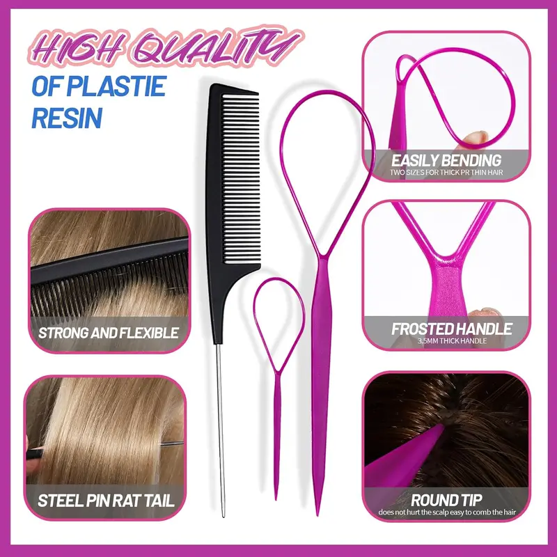 Elastic Hair Bands Hair Ties for Little Girls, Hair Rubber Bands with Tail Hair Tools, Snap Hair Clips, Baby Hair Bobbles for Girls, Pin Tail Comb, Hair Accessories for Kids, Thin Hair Bands 5