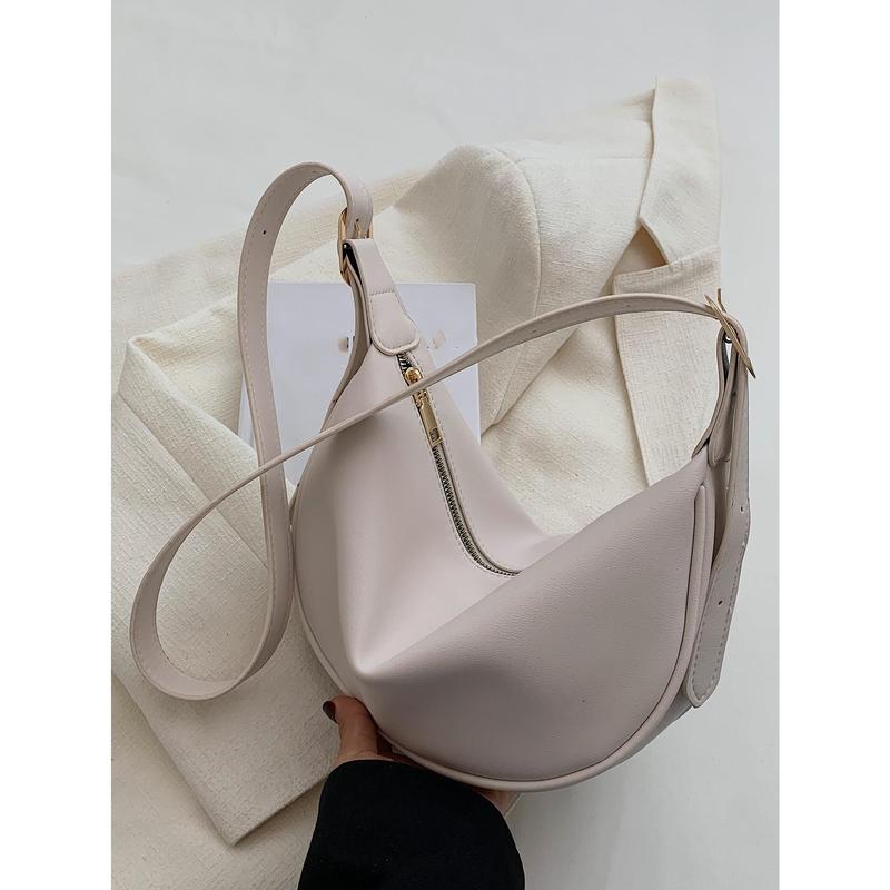Large Capacity Fashionable Casual Niche Design Minimalist Solid Color Zipper Shoulder/Crossbody Satchel Bag, Versatile For Work/Commute 5