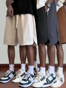 Men's Letter Pattern Drawstring Waist Shorts, Casual Loose Pocket Split Hem Shorts for Summer, Men's Bottoms for Daily Wear