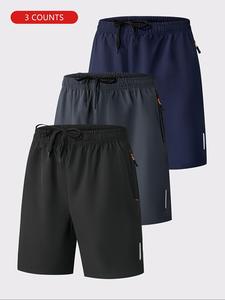 Men's Solid Drawstring Waist Zipper Pocket Shorts, Regular Fit Casual Breathable Comfortable Shorts for Summer, Men's Bottoms for Daily Wear