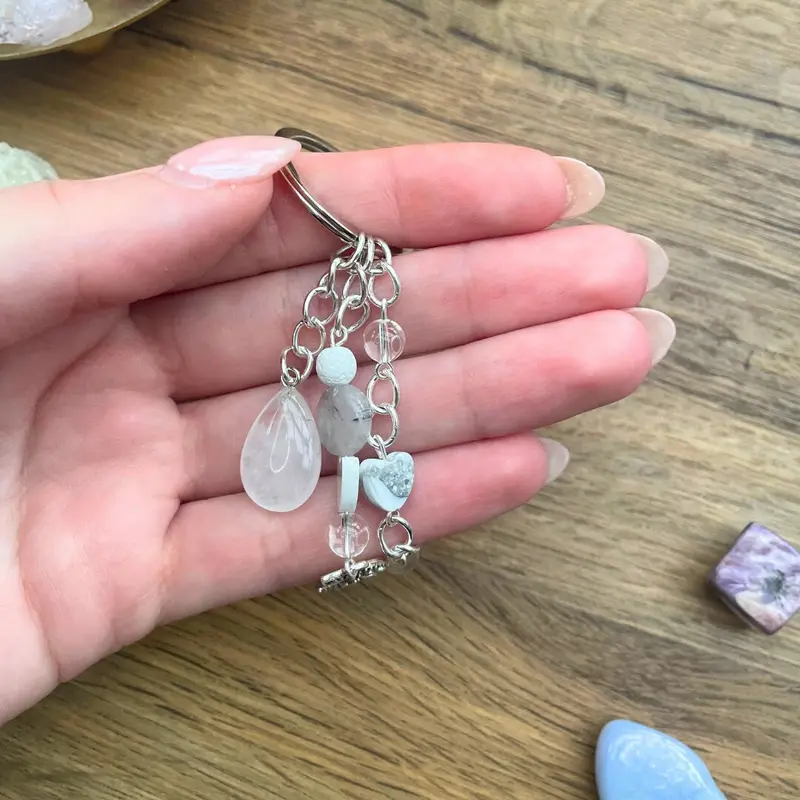 Small Crystal Teardrop Handmade Keyrings - 5 Options to Choose From - Rose Quartz - Clear Quartz - Amethyst - Carnelian - Tigers Eye 7