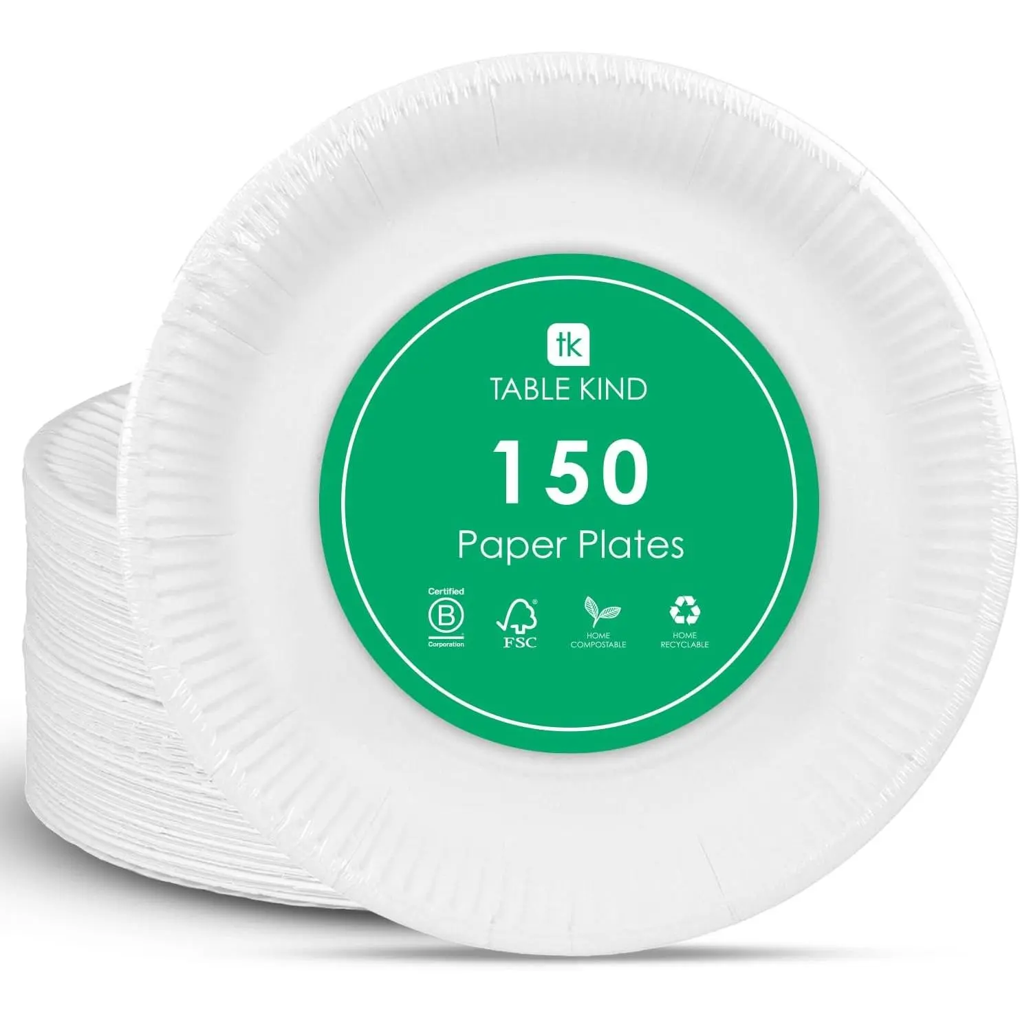 150 BULK PACK Eco-Friendly White Paper Plates for Catering & Everyday Use, Recyclable Round Disposable Dishes Birthday Party Supplies, Home Compostable Made in EU 22CM