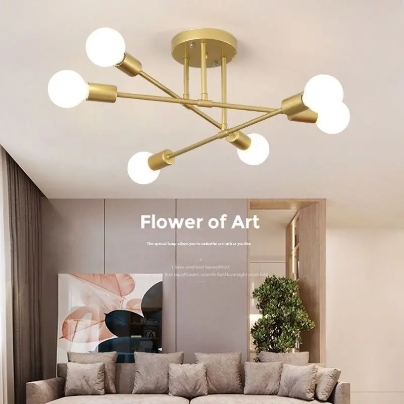 Industrial Ceiling Light, Modern Chandelier LightFixture, 6-ight Modern Flush Mount Ceiling Light, LEDCelling Light For Home Kitchen Living Room BedroomDecor