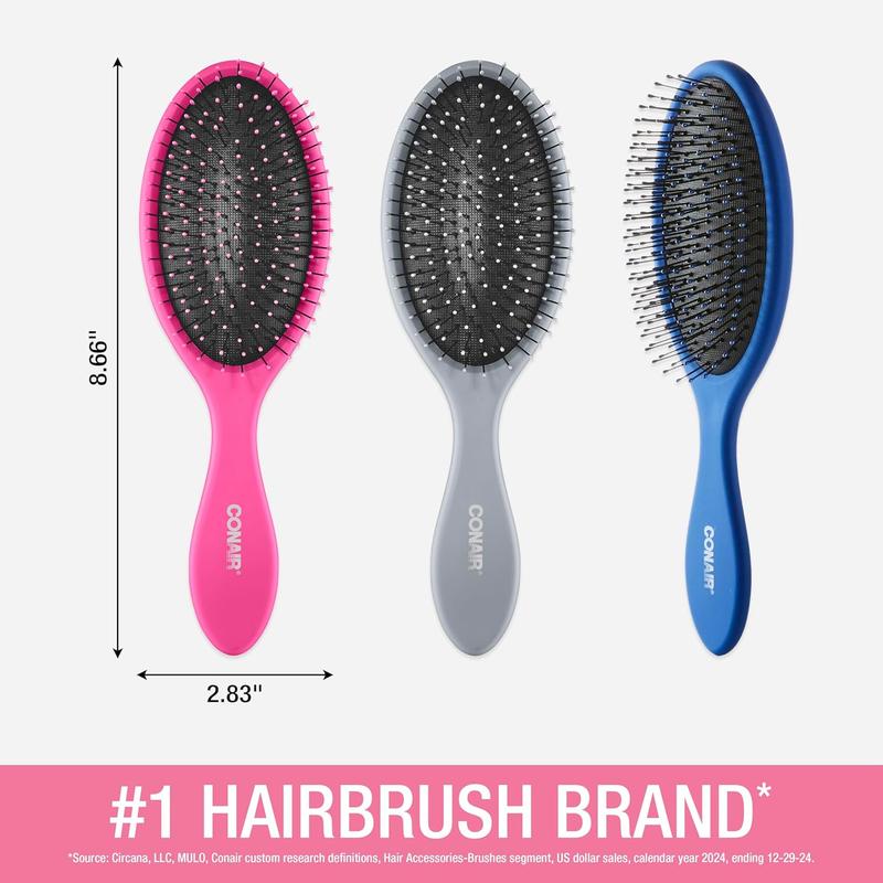 Conair Detangling Hair Brush 3PK – For Wet & Dry Hair  Ideal for All Hair Types (Blue, Pink, Gray) 5