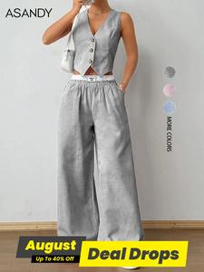 Women's Striped Print Vest Top & Wide Leg Pants Two-Piece Set, Casual Sleeveless Top & Pants Casual Outfit Set for Summer, Ladies Clothes for Daily Wear, Womenswear